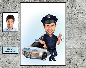 Personalized Police Caricature Portrait: Custom Cartoon Drawing (Digital Download)