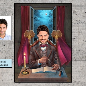 Author Customized Cartoon, Custom Caricature Poet Figure, Novelist Personalized Gift, Best Gift for Composer, special for writers