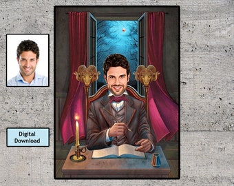 Author Customized Cartoon, Custom Caricature Poet Figure, Novelist Personalized Gift, Best Gift for Composer, special for writers