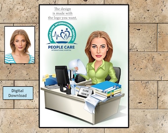 Secretary Cartoon, Make Your Secretary Smile with a Personalized Digital Portrait - The Ultimate Office Worker Gift, Digital Download