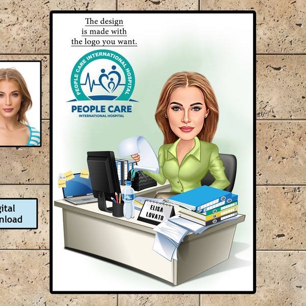 Sekretärin Cartoon, bringen Sie Ihre Sekretärin zum Lächeln mit einem personalisierten digitalen Porträt - das ultimative Geschenk für Büroangestellte, digitaler Download
