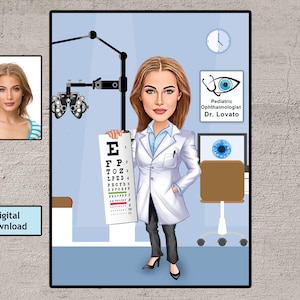 Personalized Ophthalmologist Caricature Portrait: Unique Doctor Gift (Digital Download)