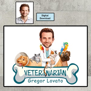 Vet Surgeon Gift - Custom Caricature From Photo, Veterinary Surgeon Caricature , Veterinarian Cartoon Portrait, Digital Download