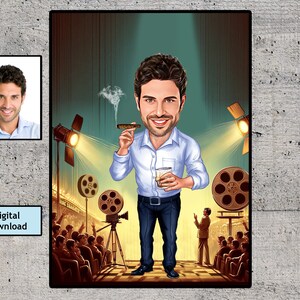Filmmaker cadeau - aangepast karikatuurportret / filmregisseur cadeau / filmproducent cadeau / filmstudent cartoon cadeau