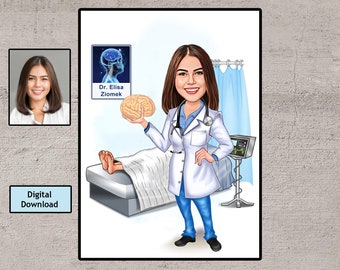 Custom Woman Neurosurgeon Caricature, Brain Surgeon Cartoon, Neurologist Graduation, Neurology Doctor Gift, Neurosurgeon retirement