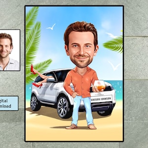Custom, Caricature, Car lover, Illustration, Personalised Caricature, from Photo, Color,Funny Drawing, womanizer, fun gift, Digital Download