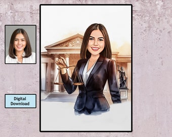 Personalized Lawyer Cartoon Portrait: Custom Caricature Gift (Digital Download)