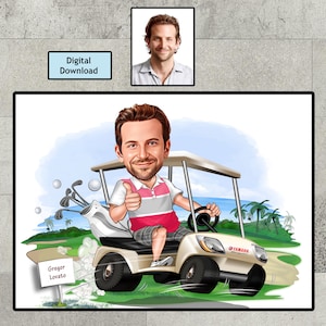 Personalized Golfer Gift, Custom Caricature Portrait From Your Photo, Golf Player Gift Him Her Men, Golf Cartoon Birthday Gift, Download