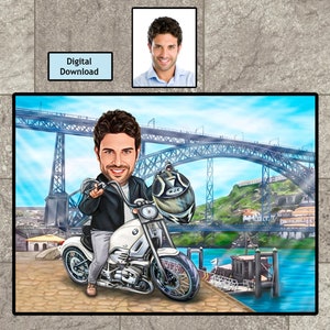 Gepersonaliseerde Biker-karikatuur | Cadeau voor motorrijders, cadeau voor motorliefhebbers, verjaardagscadeau voor motorrijders, digitale download