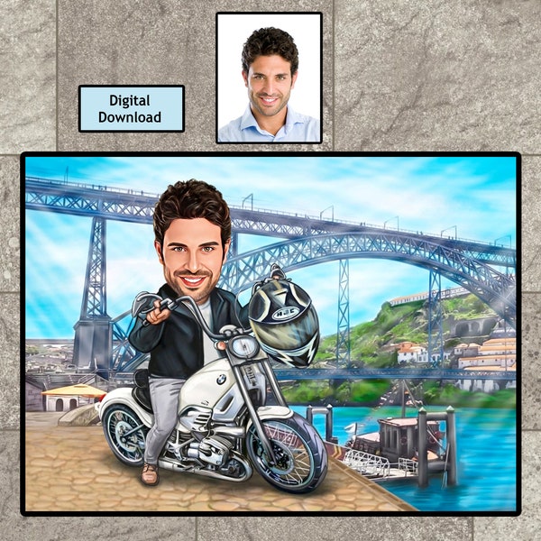 Personalized Biker Caricature | Gift for Motorcycle Riders, Gift for Motorcycle Lovers, Motorcyclist Birthday Gift for Him, Digital Download