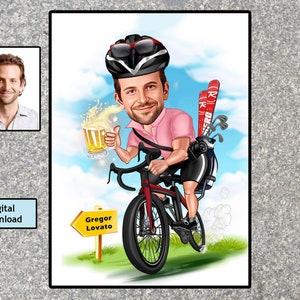Cyclist Gift Portrait Caricature from Photo / gift for cyclist / gifts for cyclists / cyclist cartoon / cycling gifts, Biker Gift Portrait,