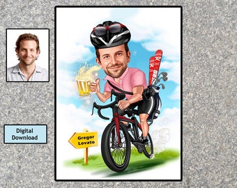 Radfahrer Geschenk Portrait Karikatur vom Foto / Geschenk für Radfahrer / Geschenke für Radfahrer / Radfahrer Cartoon / Radfahrer Geschenke, Biker Geschenk Portrait,