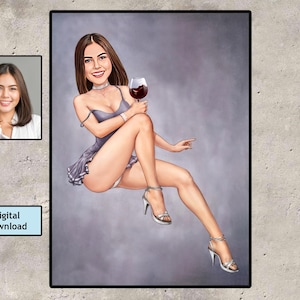 Personalized Wine Lover Cartoon Portrait: Custom Caricature Gift (Digital Download)