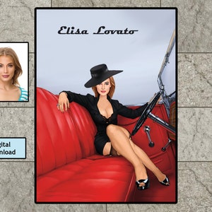 Personalized Woman in Classic Car Art: Birthday Gift (Digital Download)
