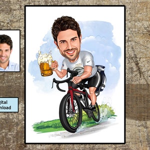 Retrato personalizado de dibujos animados de ciclista, retrato de ciclista, regalo de ciclista, caricatura de ciclista, caricatura personalizada, caricatura de foto