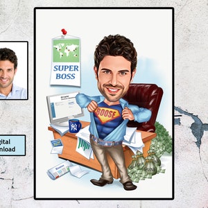 Custom Boss Caricature from Photo, Boss Gift for Men, Boss Cartoon, Funny Boss Caricature, Boss Caricature, Gift for Boss, Boss Digital Gift