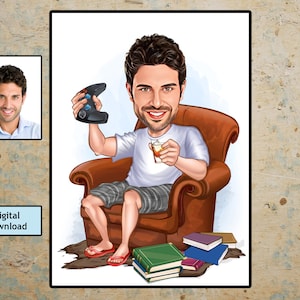 Gamer Gift - Custom Caricature Portrait From Your Photo / gaming cartoon, Funny TV Gamer Gift for Boy, Game Lover Gift, Gamer Boyfriend