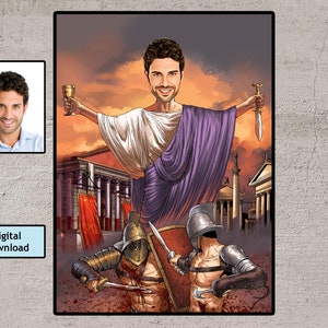Julius Ceasar Cartoon Gift, Custom Caricature Portrait, Gaius Julius Caesar Caricature Birthday Gift, Digital Download