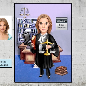Custom Lawyer Caricature, Attorney Portrait Gift (Digital Download)