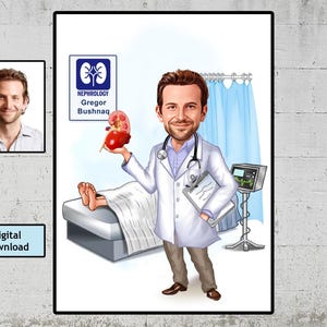 Nephrologist Gift - Custom Caricature Portrait From Your Photo, Nephrology gift, Funny Caricature, Personalized Gift, Urology surgeon Doctor