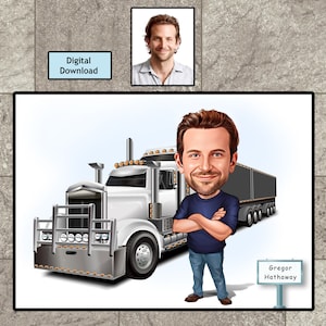 Gepersonaliseerde vrachtwagenchauffeur karikatuur, vrachtwagenchauffeur cadeau, vrachtwagenchauffeur, aangepaste vrachtwagenchauffeur cadeau, vrachtwagenchauffeur cartoon, leuke vrachtwagenchauffeur, digitale download
