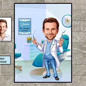 Super tandarts cadeau, aangepaste karikatuur portret, cartoon assistent mondhygiënist, ortodontist pensioen verjaardagscadeau, digitale download