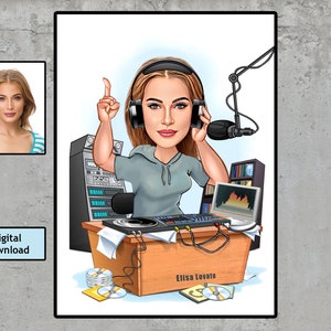 Bestes Dj-Geschenk, Radio-Moderator-Geschenk, benutzerdefiniertes Dj-Portrait, benutzerdefinierte Dj-Geschenke für Frau, Radiosender, Dj-Geburtstags-Geschenkidee