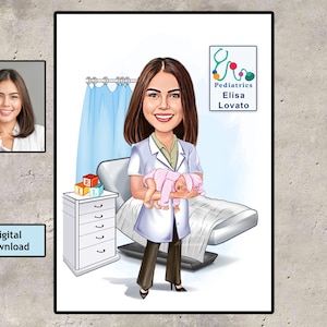 Pediatrician Personalized Picture of Cartoon, Pediatrician Custom as Character, pediatric nurse gift, pediatrician office, graduation gift
