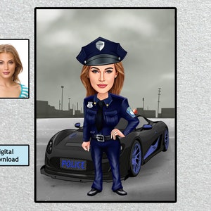 Personalisierte Polizistin, Polizei Abschluss Geschenk, Polizei Karikatur, Polizei Porträt, Polizei Frau Geschenke, Polizei Geschenk, digitaler Download