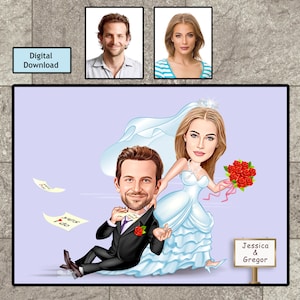 Art mural personnalisé de dessin animé de couple marié, portrait de caricature, portrait de couple marié, cadeau de mariage, cadeau d'anniversaire, téléchargement numérique