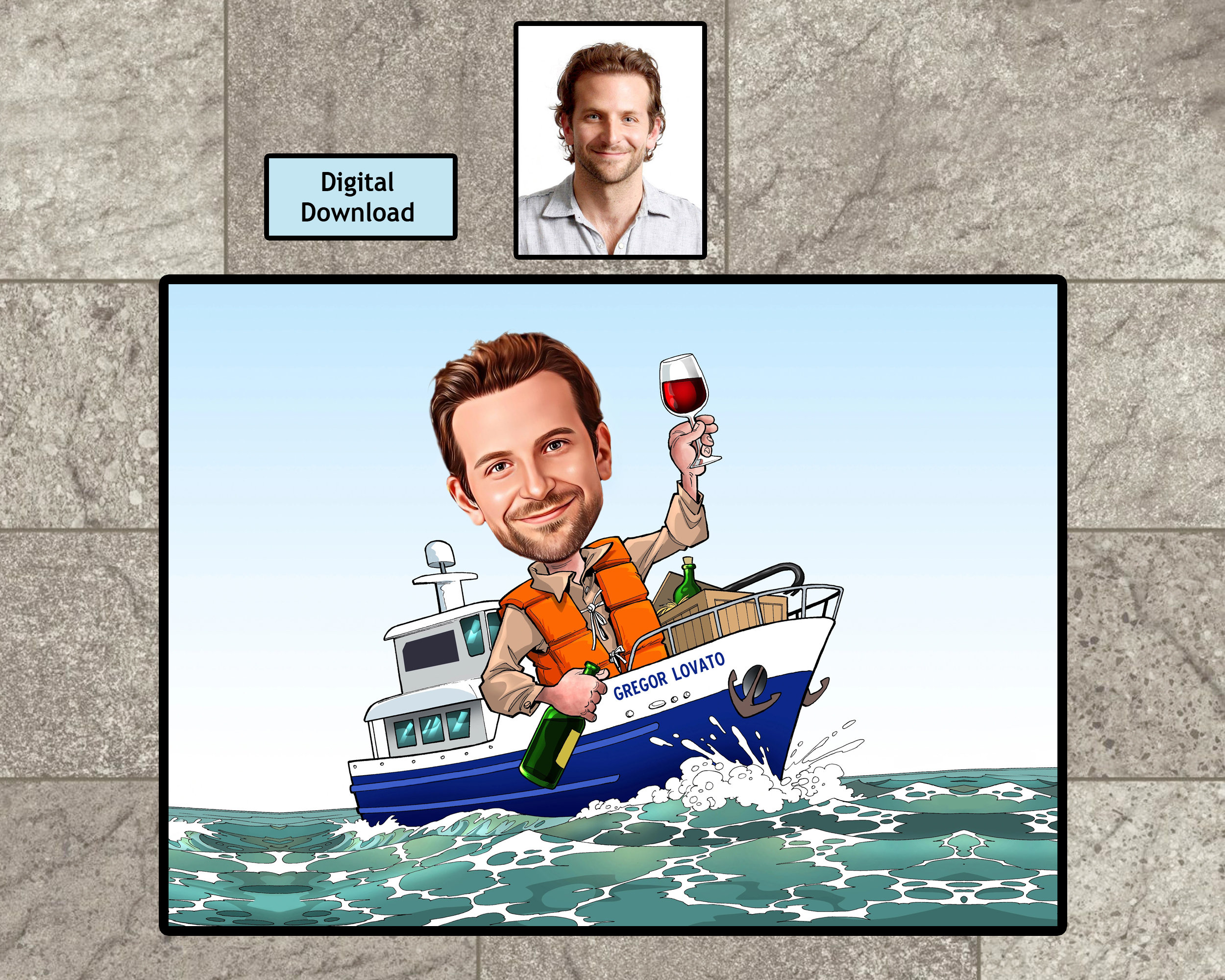 Personalized Boat Lover Cartoon,Custom Caricature,Retired Man Caricature Gift Hoby Gift Caricature From Photo,Printable Digital Gift
