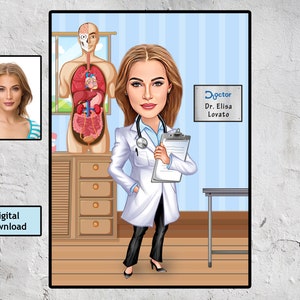 Caricatura de doctora personalizada / Doctora, Regalos de oficina de doctor personalizados, Regalo médico, Regalos de graduación de doctor, Descarga digital