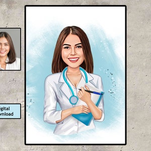Retrato de médico de desenho animado a partir de foto, foto de perfil de mídia social de médico, retrato de médico personalizado a partir de foto, logotipo de médico, download digital