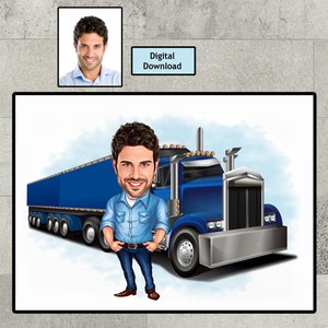 Personalized Truck Driver Cartoon Portrait, Custom Truck Driver Caricature Drawing from Photo, Funny Truck Driver, Gift for Truck Driver