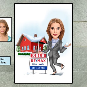 Custom Realtor Caricature Portrait: Real Estate Agent Gift (Digital Download)