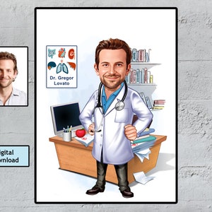 Internal Medicine Doctor Caricature, Internal Medicine Teacher Gift,Digital Portrait, Custom Cartoon From Photo, Internal Medicine Professor