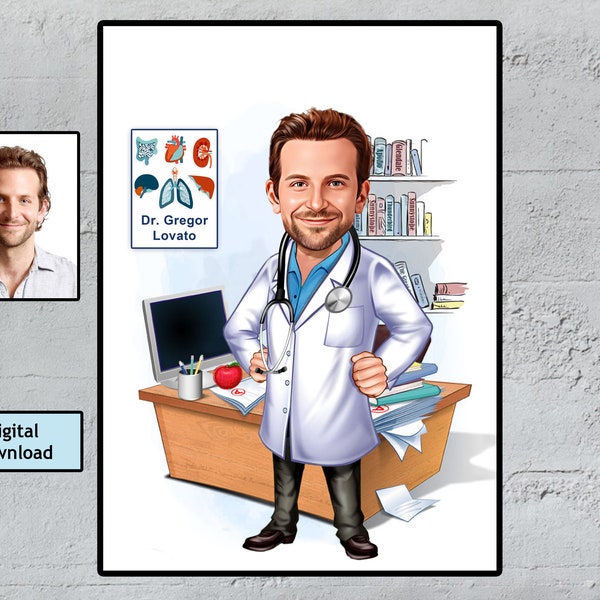 Internal Medicine Doctor Caricature, Internal Medicine Teacher Gift,Digital Portrait, Custom Cartoon From Photo, Internal Medicine Professor