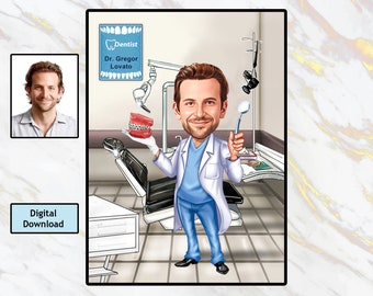 Individuell gestaltete Zahnarzt-Karikatur, personalisiertes Geschenk (digitaler Download)