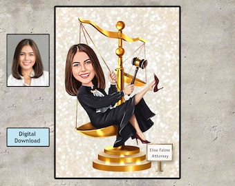 Lawyer Gift For Women, Attorney Gift Personalized Caricature From Photo, Custom Super Cartoon Gift for Advocate, Digital Download