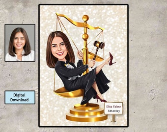 Lawyer Gift For Women, Attorney Gift Personalized Caricature From Photo, Custom Super Cartoon Gift for Advocate, Digital Download