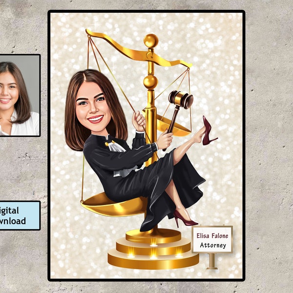 Lawyer Gift For Women, Attorney Gift Personalized Caricature From Photo, Custom Super Cartoon Gift for Advocate, Digital Download