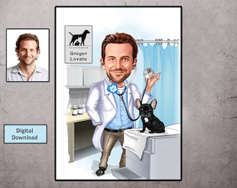 Veterinary Gift - Custom Caricature From Photo, Veterinary Surgeon Caricature , Veterinarian Cartoon Portrait, Vet Clinic Cartoon Design
