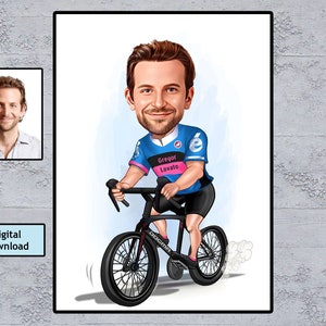 Personalized Cyclist Cartoon Portrait, Biker Portrait, Cyclist Gift, Cyclist Caricature, Custom Caricature, Caricature from Photo, bicycle
