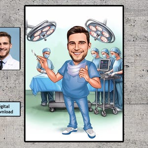 Custom Surgeon Cartoon Portrait, Surgeon Caricature, Gift for Surgeon, Surgeon Cartoon, Unique Surgeon Gift, Caricature from Photo