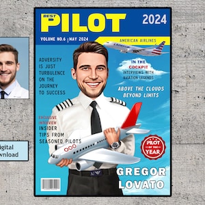 Bester Pilot Magazin-Cover, Pilot Geschenkidee, Pilot Geburtstag, Pilot Ruhestand Geschenk, Kapitän Pilot, Luftfahrt Geschenke, personalisiertes Pilot Geschenk