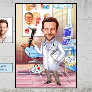 Cadeau KNO-arts - Aangepast karikatuurportret van je foto, KNO-cadeau, cadeau KNO-arts cadeau Keel- en neusoorarts cadeau