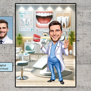 Personalized Male Dentist Cartoon Portrait, Custom Dentist Caricature Drawing from Photo, Funny Male Dentist Caricature, Gift for Dentist