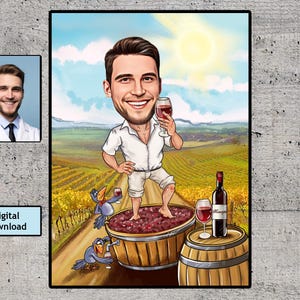 Wine Lover Gift - Custom Caricature Portrait From Photo / sommelier gift / wine lover father