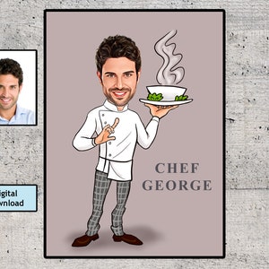 Custom Chef Caricature, Chef Cartoon Portrait, Personalized Chef Gift, Custom Food Cook Portrait From Your Photo, Gourmet, Gift for Him