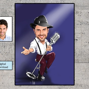 Benutzerdefinierte Sänger Cartoon Portrait, Sänger Karikatur, Geschenk für Sänger, Karaoke Cartoon, lustiges Sänger Geschenk, benutzerdefinierte Karikatur vom Foto